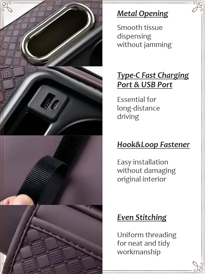 2026 Upgraded Car Center Console Cushion with 30w USB& Type-C Charging Ports, Leather Car Armrest Pad Cover, Interior Accessories for Most Vehicles (Ergonomic Sloped Version, Black)