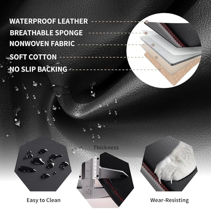 Car Seat Covers Custom Fit for Chevrolet/Chevy Colorado 2015-2026 , Premium Faux Leather Waterproof Car Seat Protectors with Lumbar Support, Breathable Anti-Slip Easy to install(Black&Red,Full set)
