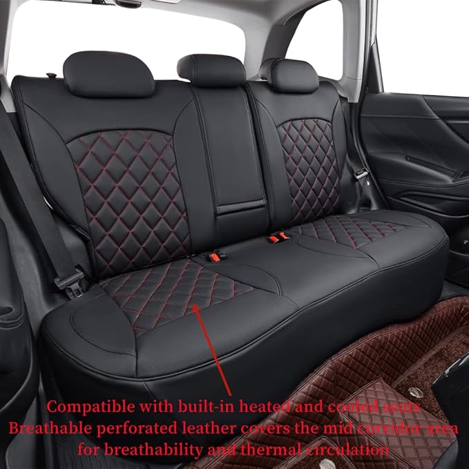 coverdream Forester Car Seat Covers Custom Fit for 2009-2013 Subaru Forester Seat Covers,Rear Seat W/Cup Holder,Full Coverage Waterproof Leather Seat Protector(Full Set,Black/Red)