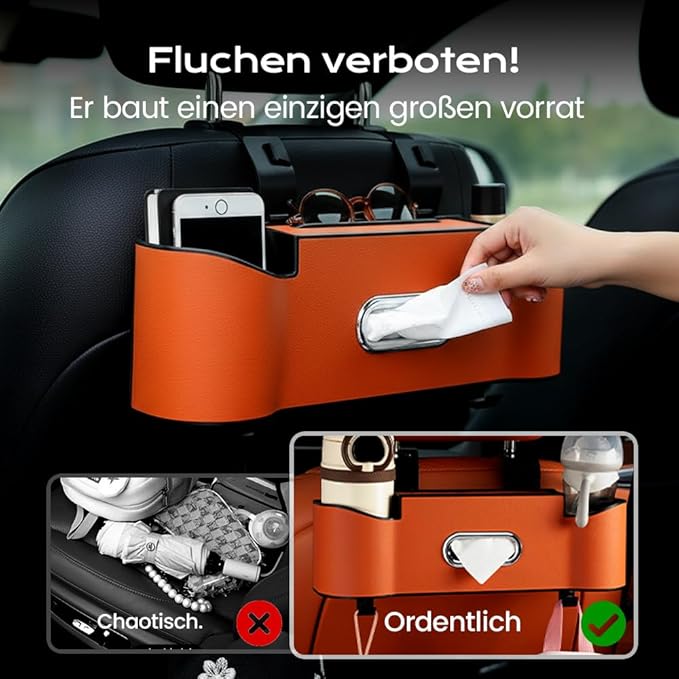 3-in-1 Car Backseat Organizer, 2026 New Multifunctional Back Seat Car Organizer with Cup Holder, Tissue Box, Trash Bin & Hooks for Hold Phones, Snacks, Drinks, Handbags (2, Black)