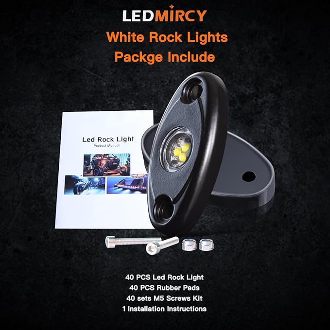 LEDMIRCY R1 Pure White Rock Lights 40PCS High Power Underbody LED Rock Lights White for Off Road Truck ATV UTV SUV RZR Trail Rig Light Auto Car Boat Waterproof Shockproof Underglow Light
