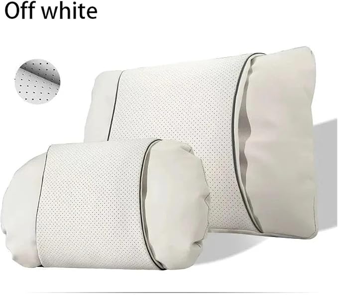 1/2PCS PU Leather Car Neck Pillow & Lumbar Support Cushion, Breathable Universal Seat Headrest Waist Pad, Soft Support Cushion for Daily Driving and Travel(D Style)