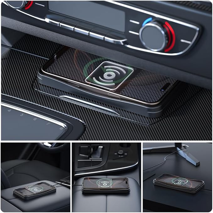 Car Wireless Charger Pad for Toyota Prius 2001-2026, Type-C/USB 20W Fast Wireless Car Charger Pad Non-Slip Cordless Charging Mat,B-30cm Cable USB Plug