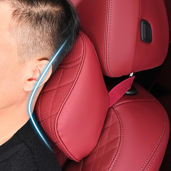 for Chevy Silverado 2007 2008 2009 2010 2011 2012 2013 Leather Car Seat Headrest Lumbar Cushion, Lumbar Support Pillow for Car,for Driving Traveling Relieving Neck Fatigue,1-B Black