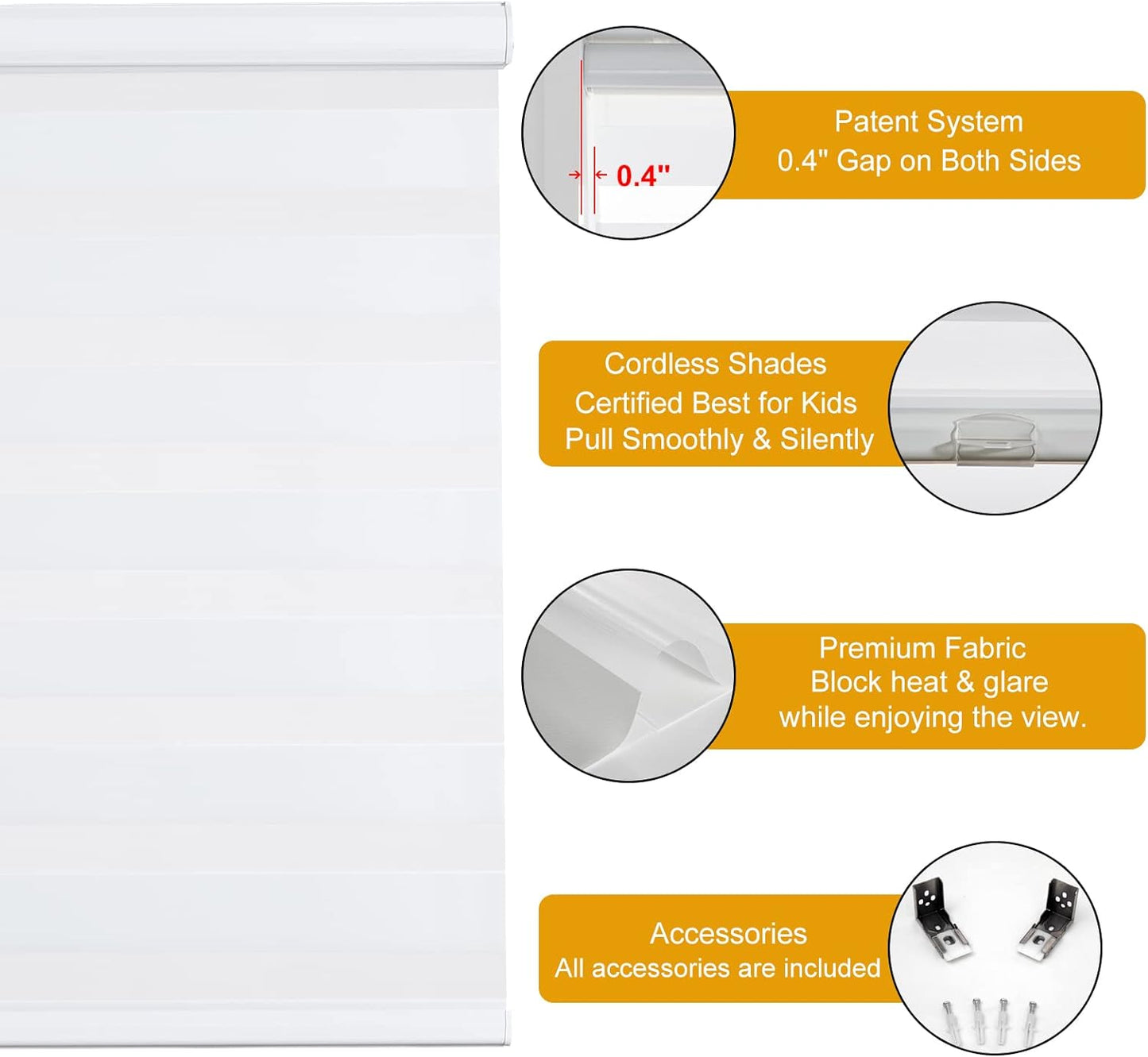 Persilux Cordless Zebra Blinds for Windows (33" W X72 H, White) Free-Stop Roller Windows Shades Dual Layer Light Control for Day and Night, Light Filtering Sheer Shades for Home, Easy to Install