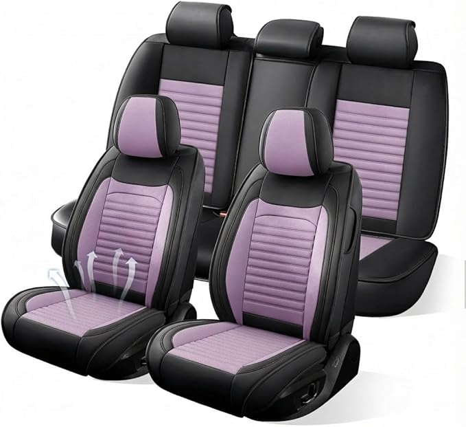 Car Seat Covers Full Set Fit for Toyota C-HR 2018-2022, Premium Faux Leather Car Seat Protector,Breathable Anti-Slip Full Wrapping Edge Seat Covers(Black&Purple,Full Set)