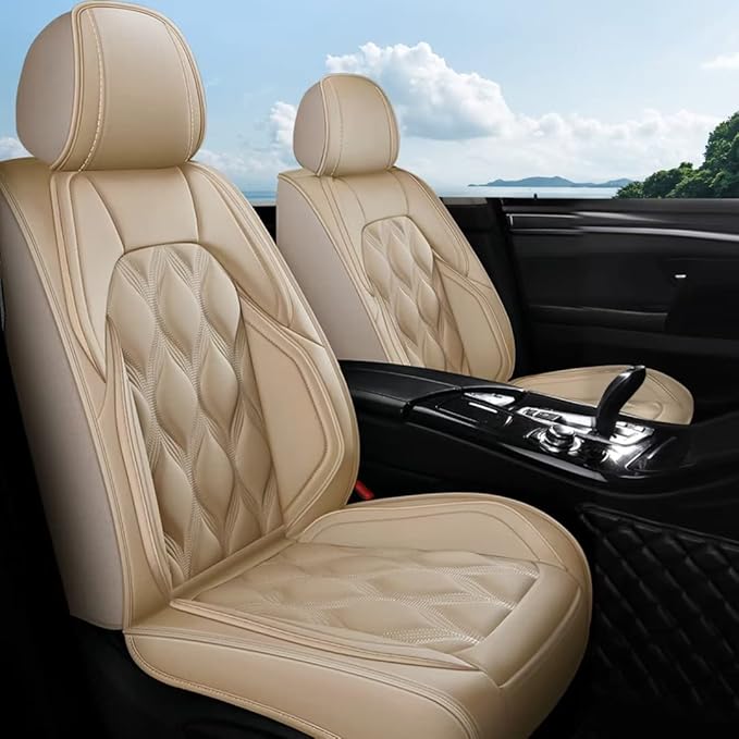 AOMSAZTO Car Seat Covers Full Set Fit for Sentra 2008-2026 Waterproof Faux Leather Car Seat Cushions Automotive 5 Seat Covers Set（Beige）
