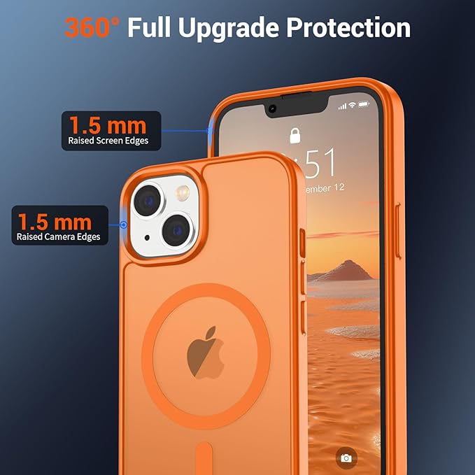 SUPFINE Magnetic for iPhone 15 Plus Case & iPhone 14 Plus Case with Screen Protector (Compatible with MagSafe)(Military Grade Drop Protection) Translucent Shockproof Phone Cover,Starry Orange