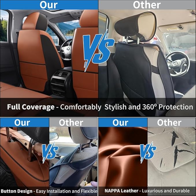 Car Seat Covers Full Set Custom Fit for Chevy Cruze 2011-2019-Luxury Leather with Lumbar Support, Breathable, Waterproof, Anti-Slip, Durable, Easy to Install (BlackBrown,Full Set)