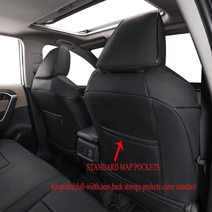 EKR Rav4 Seat Covers Custom Fit for Toyota RAV4 Adventure,TRD-Off Road 2019 2020 2021 2022 2023 2024, Leather Car Seat Cover Full Set for SUV,Faux Leather(Black)