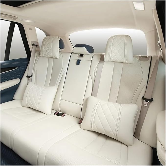 Car seat headrest Leather Car Fit for Seat Rest Cushion Headrest Car Neck Pillow Fit for BMW (Color : Beige)