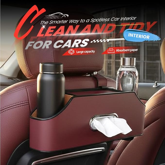 3-in-1 Car Backseat Organizer, 2026 Multifunctional Car Back Seat Storage Organize Box with Cup Holder Tissue Box, for Hold Phones, Snacks, Drinks, Handbags (Orange)