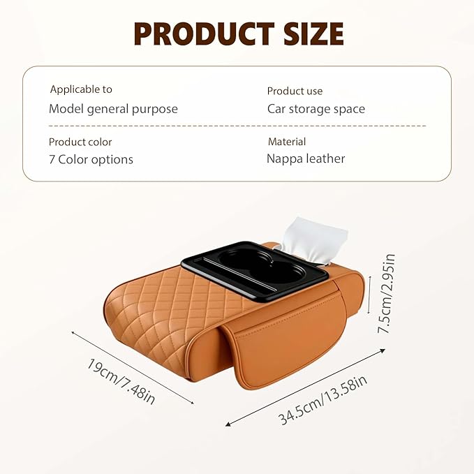 Multifunctional Car Armrest Cushion with Integrated Booster, 2026 Upgraded Universal Style Memory Cotton Car Armrest Box Pad, Car Center Console Armrest Pillow, with 2 Cup Holder (Orange)