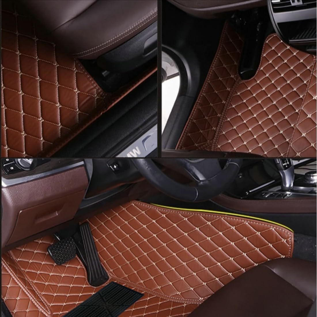 Custom Personalized Floor Mats for Cars，Luxury Full Coverage All Car Floor Mats，Anti-Slip Leather Car Mat Set ，Custom Floor Mats for 99% of Cars, Trucks & SUVs. (Black Dual Tone and White)