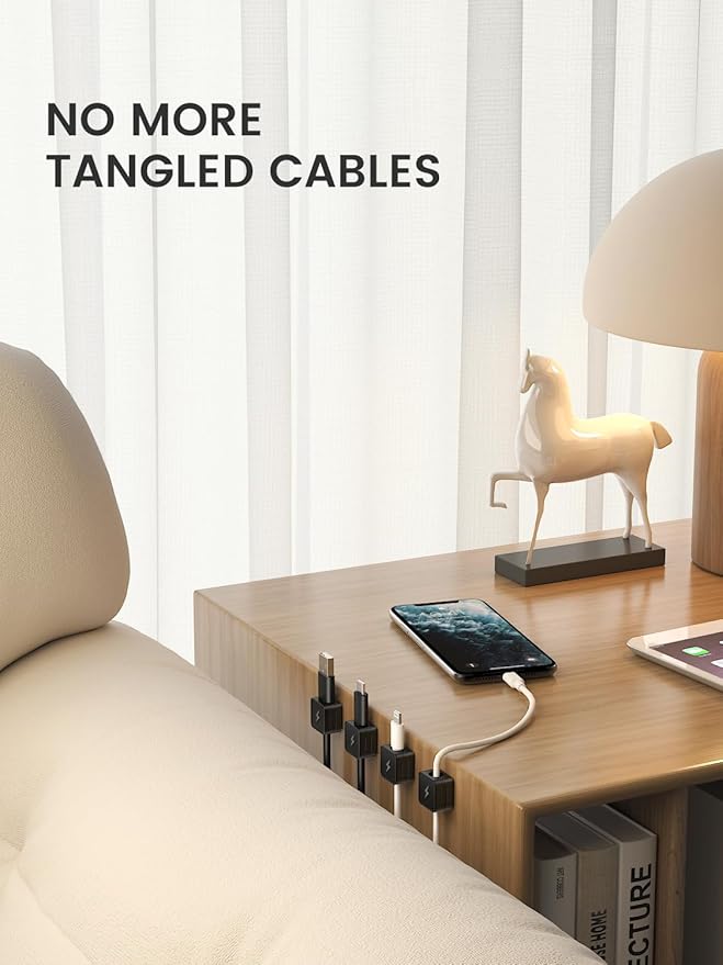 8 Pack Magnetic Cable Clips, Phone Cord Holder for Nightstand, Under Desk Cable Management, Canisflax Adhesive Wire Charging Cord Organizer Keepers Holder for Home Office Car Wall Desktop