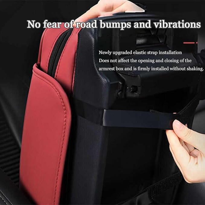 Car Center Console Cover for Fiat 500L (Type 330) 2012-2021, Leather Car Arm Rest Cover, Car Armrest Cushion with 2 Storage Bags Car Center Console Armrest Pad, C Black+Red