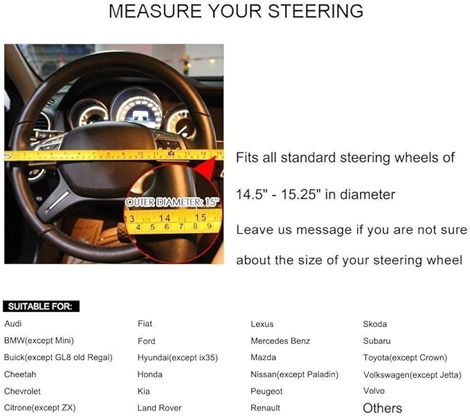 Premium Leather Steering Wheel Cover with Air Holes – Non-Slip Rubber Grip, Universal Fit for Cars (Brown)