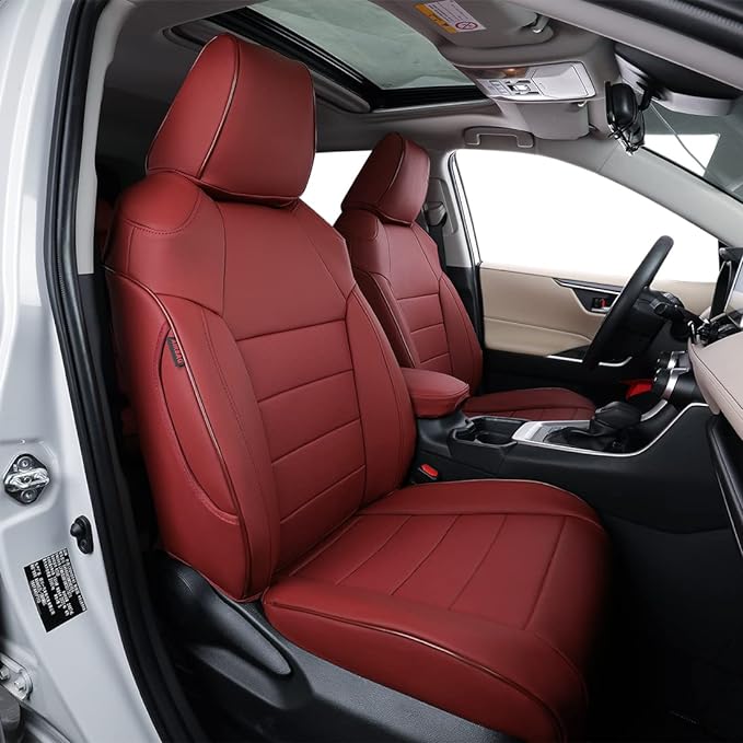 EKR Rav4 Seat Covers Custom Fit for Toyota Rav4(Gasoline) 2019 2020 2021 2022 2023 2024 2025 LE/XLE/XLE Premium/Limited,Leather Car Seat Cover Full Set for SUV,Faux Leather(Burgundy)