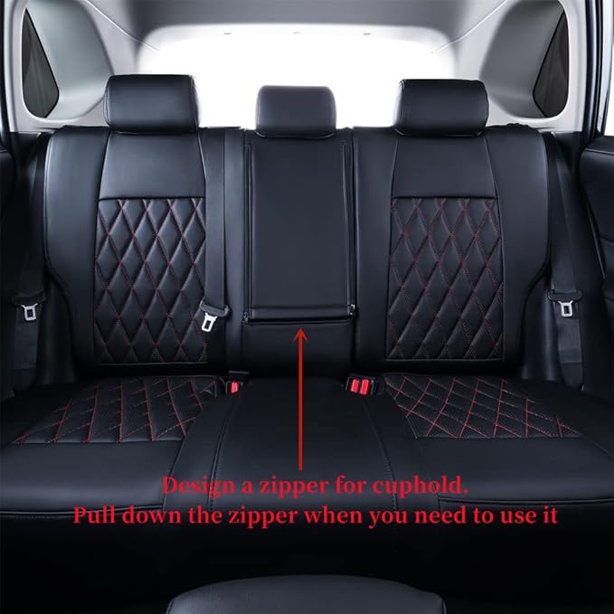 coverdream Rav4 Waterproof Leather Seat Covers Custom Fit for 2019-2024 2025 Toyota Rav4 Hybrid (Not for XSE/SE/Plug-in Hybrid),Full Coverage,Airbag Compatible,Car Seat Protector(Full Set,Red/Black)