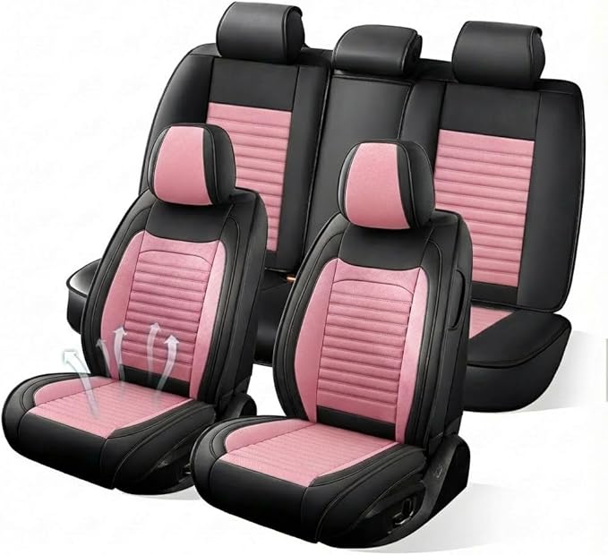 Car Seat Covers Full Set Fit for Toyota Prius 2001-2025,2026, Premium Faux Leather Car Seat Protector,Breathable Anti-Slip Full Wrapping Edge Seat Covers(Black&Pink,Full Set)