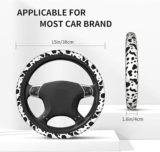 Cow Pattern Cute Steering Wheel Cover Non-Slip Breathable Sweat-Absorbent Suitable for SUV Van Truck Car Universal Protection Accessories 15 Inch Suitable for Women Men