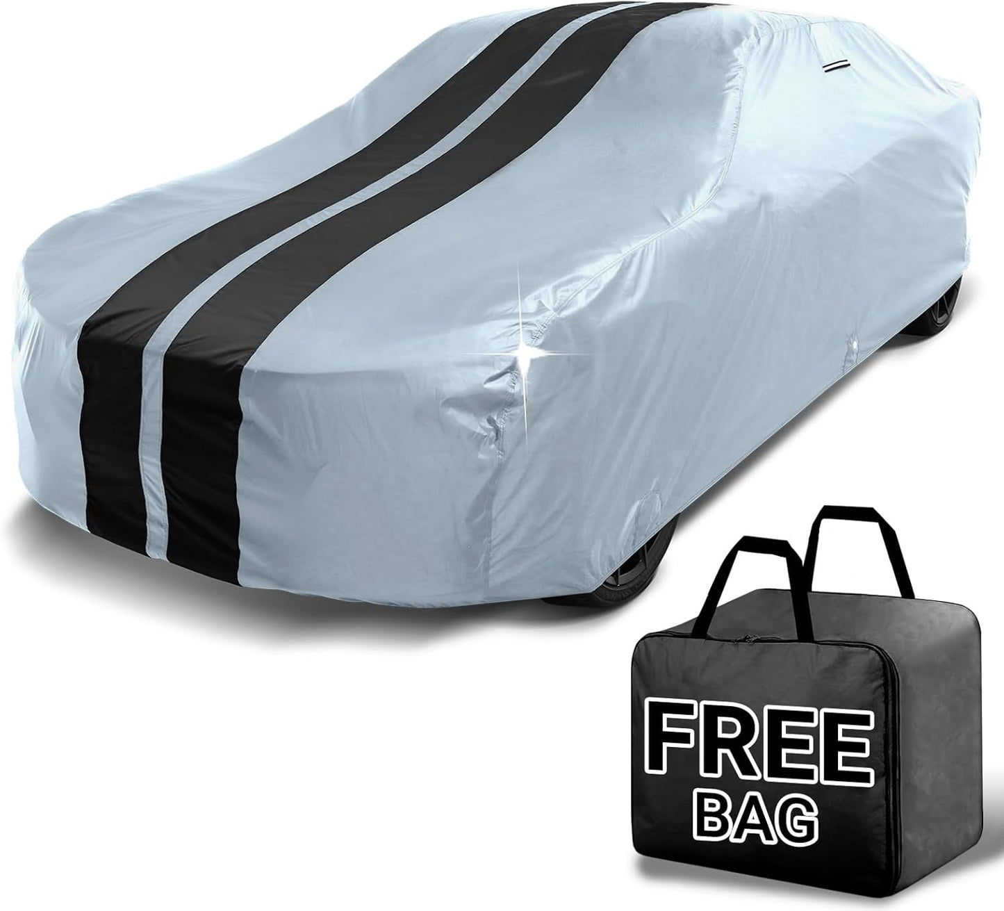 iCarCover Custom Car Cover for Chevy Nova 2-Door, 4-Door (1962-1967) Waterproof All Weather Rain Snow UV Sun Protector Full Exterior Indoor Outdoor Car Cover (Stripe - Gray/Black)