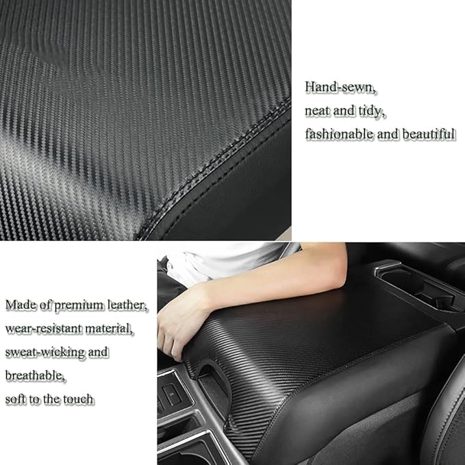 XITER 1PC Leather Center Console Armrest Box Cover Waterproof Cushion Pad for F150 2015-2020 F250 F350 F450 Super Duty 2017-2022 Expedition 2018-2023(Red Stitches)
