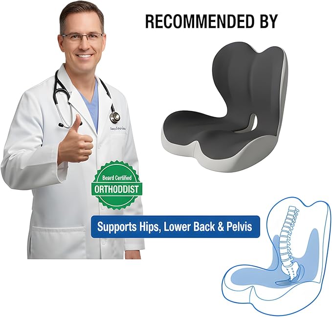 Memory Foam Office Chair Cushion for Sciatica Pain Relief – Ergonomic Seat Cushions for Office Chairs, Desk Chair Cushion & Lumbar Support for Car, Airplane Seat Cushion for Back Pain