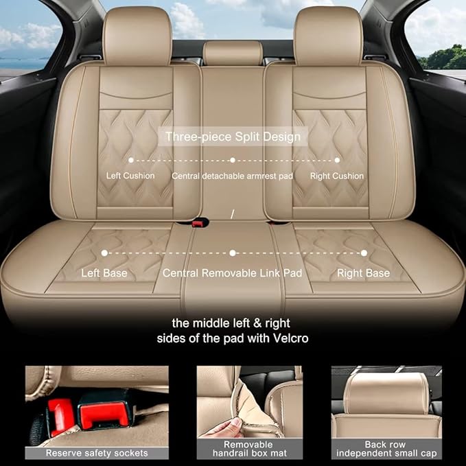 AOMSAZTO Car Seat Cover Full Set 5 Seats Fit for Nissan Rogue 2010-2025 2026 Leather Car Seat Cushion Protector Compatible Airbag Waterproof Automotive Seat Covers Beige