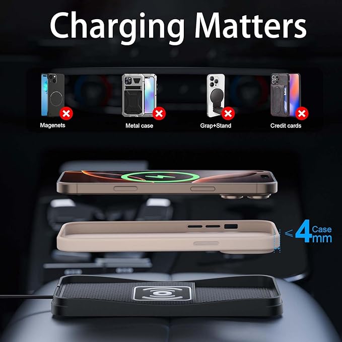 Car Wireless Charger Pad for Chevrolet Cavalier 2000-2005, Fast Car Wireless Charging Pad for Car Center Console, Non Slip Charging Mat,1M-Type C