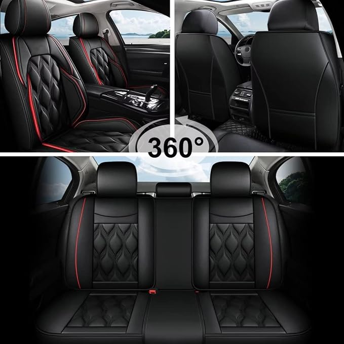 AOMSAZTO Car Seat Covers Full Set Fit for Toyota RAV4 2013-2026 Waterproof Faux Leather Car Seat Cushions Automotive 5 Seat Covers Set（Black&Red）