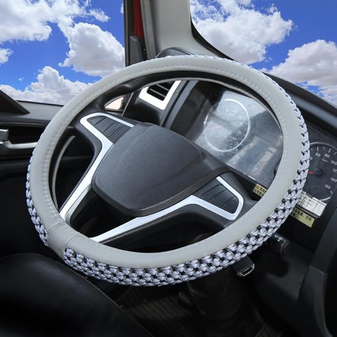 Size 16-20 Inch Ice Silk Ventilation Multi-Style Comfy Grip Steering Wheel Cover for Truck, Bus, Big Rig Trucker,SUV， Anti-Slip Design 16-20 Inch (Gray, 16)