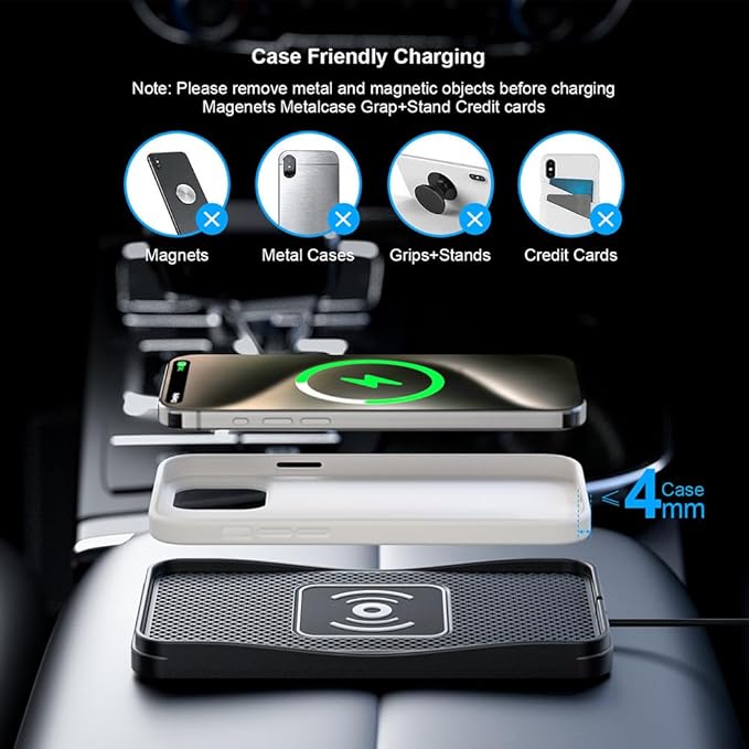 Wireless Car Charger Pad for Ford F-150 Lightning 2022-2025, Type-C/USB 20W Car Wireless Charger Non-Slip Phone Charging Pad Car Accessories,A 30cm Cable Type-C Plug
