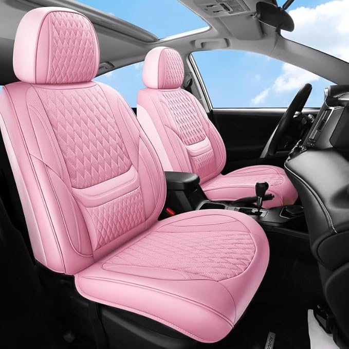 Car Seat Covers Full Set Custom Fit for Chevrolet/Chevy Malibu 2000-2026 - Premium Faux Leather with Lumbar Support | Breathable, Waterproof, Anti-Slip, Durable (Pink,Full Set)