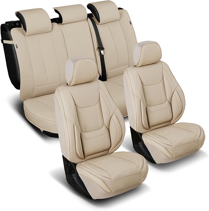 Coverland Custom Fit Car Seat Covers for Car Compatible with [Jetta, Focus, Sonic, Honda Fit, GLC, Echo, G5] Premium Waterproof Non-Slip Interior Seat Protector [Full Set Beige - Size Chart X76]