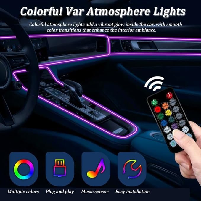 Car LED Strip Light for Peugeot Rifter 2018–2025, 6 in 1 Car Ambient Lighting Kits, Interior Interior Light Sync to Music, Auto Decorations Interior Accessories, 8M
