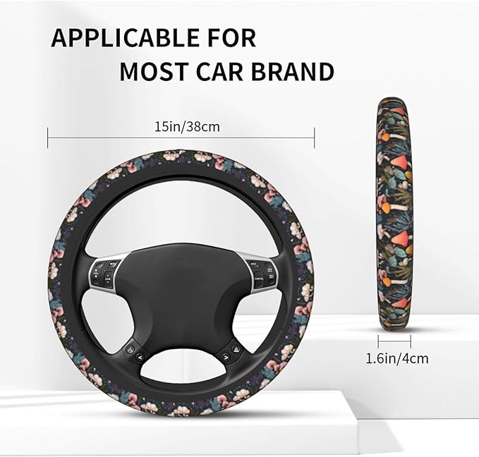 Mushrooms Cute Steering Wheel Cover Non-Slip Breathable Sweat-Absorbent Suitable for SUV Van Truck Car Universal Protection Accessories 15 Inch Suitable for Women Men