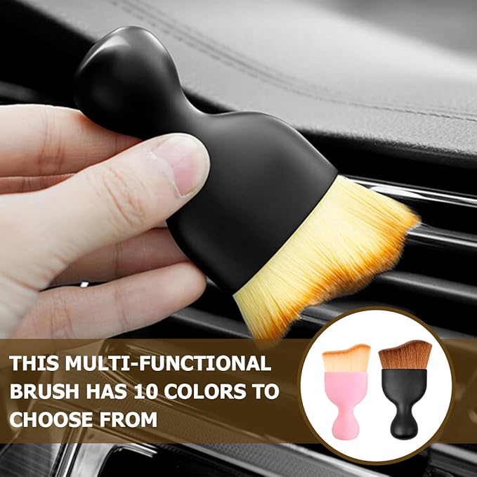 Blilo 2PCS Car Interior Detailing Brush with Dust Cover, Auto Soft Hair Cleaning Brushes, Scratch Free Curved Dirt Collectors, for Vehicle Dashboard Air Conditioner Vents Leather Computer (Balck/2PCS)