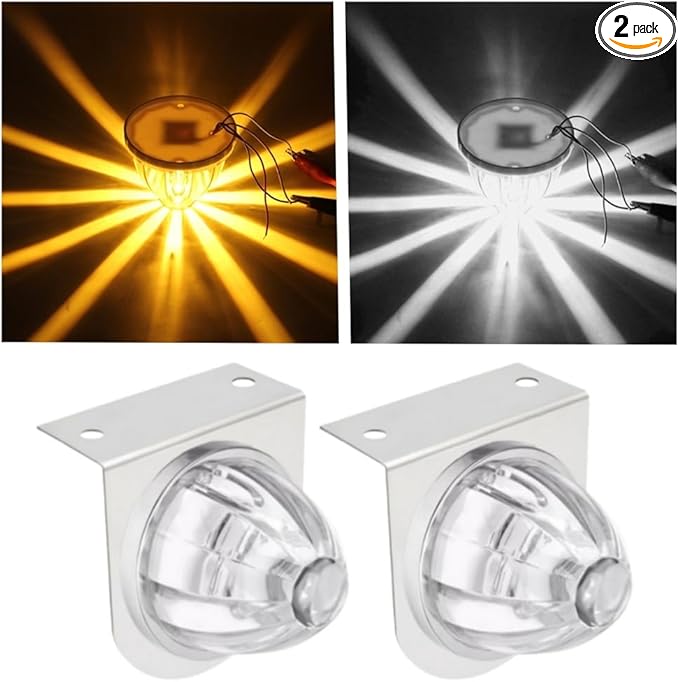 2PCS Dual Revolution LED Watermelon Lights with Bracket, Semi Truck Marker Lights with 3 Color Modes, Super Bright Star Watermelon LED Lights, Universal Underglow Lights for Trucks (White and Amber)