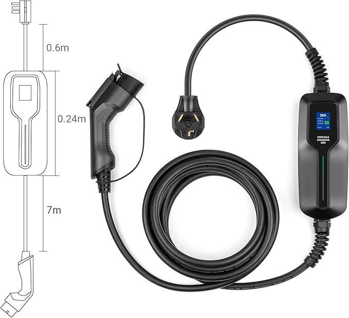EV Charger Level 2,(NEMA 10-30, 30A/25ft,6.6KW) Portable Electric Vehicle Charging Station for Electric and Hybrid Vehicles