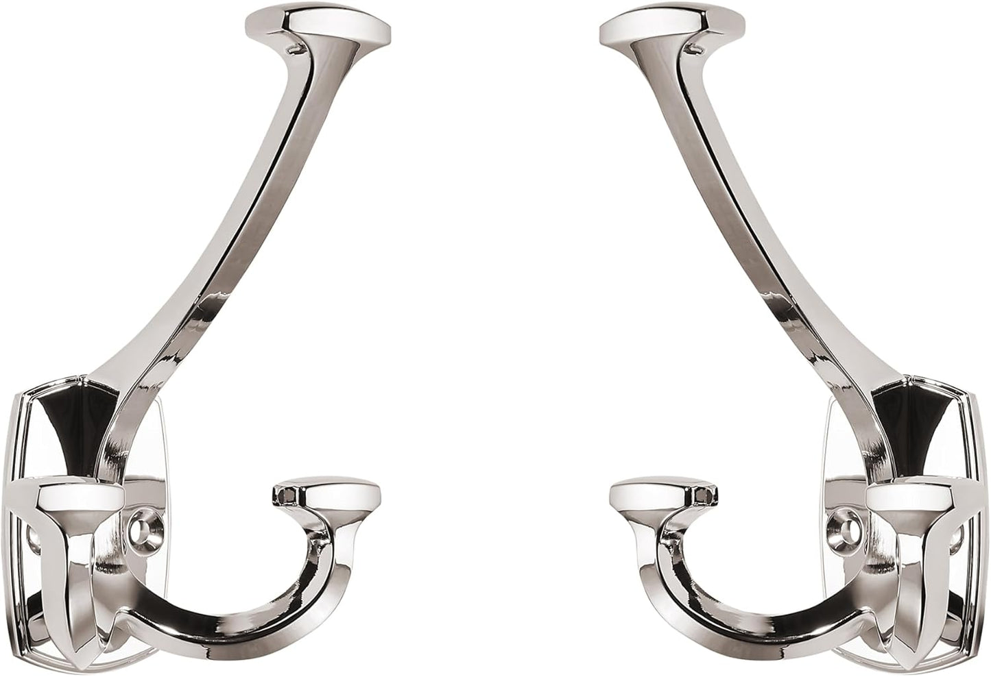 Large Wall Double-Sided Hook 5 Pack Polished Nickel Hook Decorative Heavy Duty Solid Large Coat Hooks for Towel Hanging Coats Robe Towel Bags Door Back 2 Prong Hooks