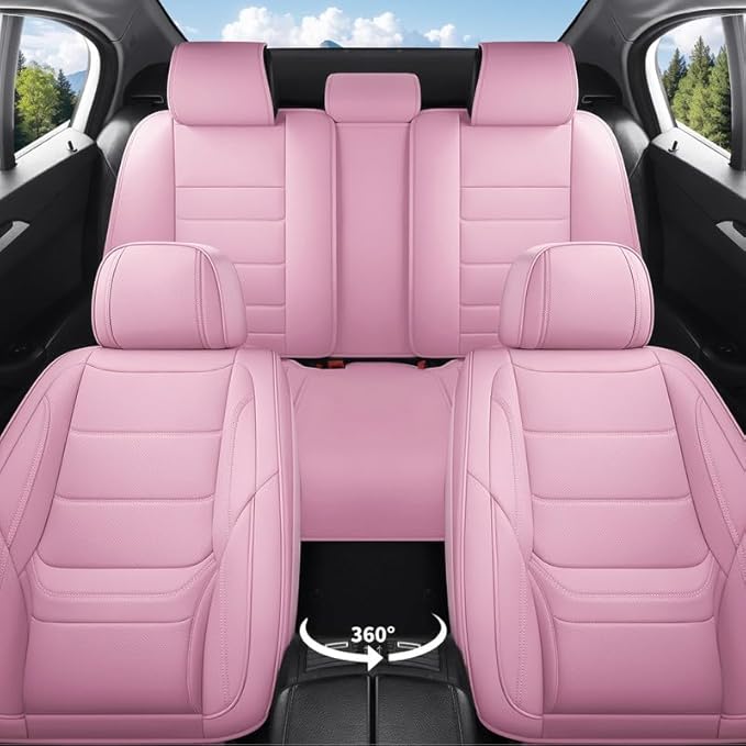 Car Seat Covers Full Set Custom Fit for Ford Bronco 4-Door/Bronco Sport 2021-2025 - Premium Leather with Lumbar Support, Breathable, Anti-Slip & Excellent Seating Experience (Pink, Full Set)
