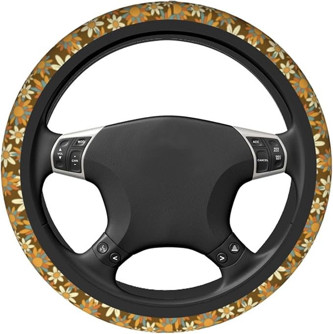 Flowers Cute Steering Wheel Cover Non-Slip Breathable Sweat-Absorbent Suitable for SUV Van Truck Car Universal Protection Accessories 15 Inch Suitable for Women Men