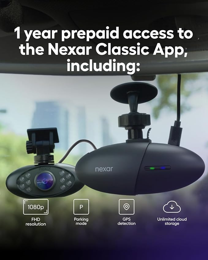 Nexar Pro Dash Camera for Cars | Compact Dash Cam Front and Inside View with Night Vision & 24/7 Parking Mode | Full HD Dashboard Camera with WiFi Wide Angle Views (128 GB)