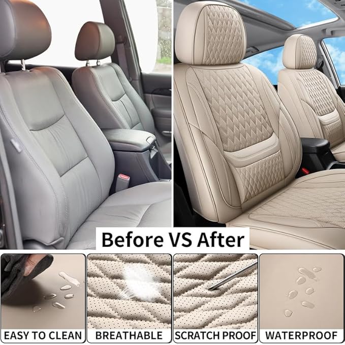Front Seat Car Seat Covers Custom Fit for Chevrolet/Chevy HHR 2006-2011 - Premium Faux Leather with Lumbar Support | Breathable, Waterproof, Anti-Slip, Durable (Beige,Front Seat)