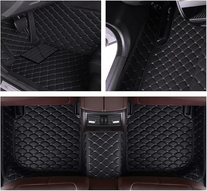 MELKEN Custom Fit Leather Car Floor Mats for 95% of Cars Full Coverage Floor Liners Car Mats (Black & Purple)