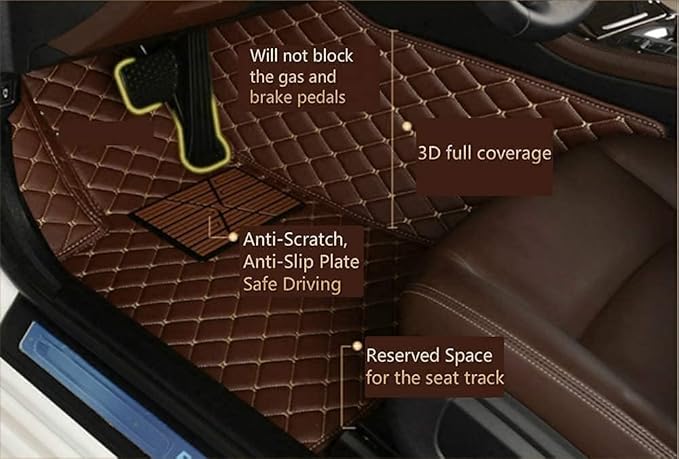Custom Car Floor Mat Compatible with 97% Car Models Luxury Leather All Weather Waterproof Anti-Skid Full Coverage Car Mats (Beige with Black)