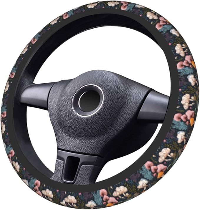 Mushrooms Cute Steering Wheel Cover Non-Slip Breathable Sweat-Absorbent Suitable for SUV Van Truck Car Universal Protection Accessories 15 Inch Suitable for Women Men