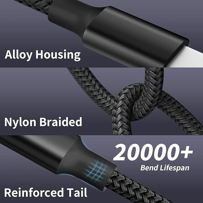 Travel 4 in 2 Charging Cable with Dual Type-C Port, USBA/C Multi Charging Cable Cords for Multiple Devices, Multiple Phone Charger Cord for iPhone17-8, Android, iPad, Car Accessories (3Packs 5FT)