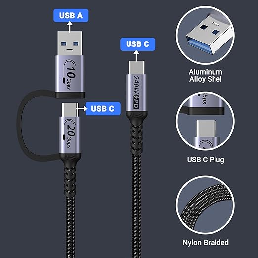 10ft Long USB c Cable 20Gbps[2Pack],2-in-1 USB 3.1 Gen 2 Cable Fast Charge & Data Transfer, Compatible with iPhone 16 15 Pro Max, Samsung, SSD